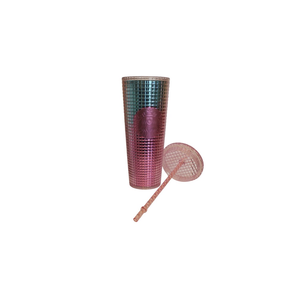 Starbucks Pink Teal Ombre Studded Venti Tumbler 24oz Grid Cold Cup with Straw